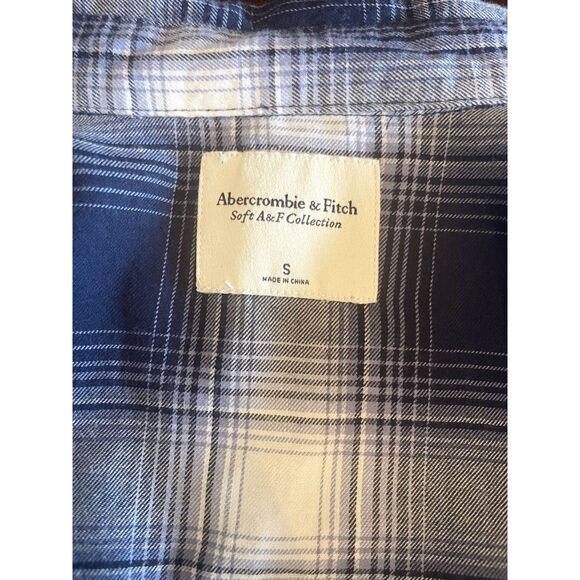 Abercrombie & Fitch Womens Flannel Crop Shirt SMALL Blue Plaid Relaxed Casual - Picture 7 of 9